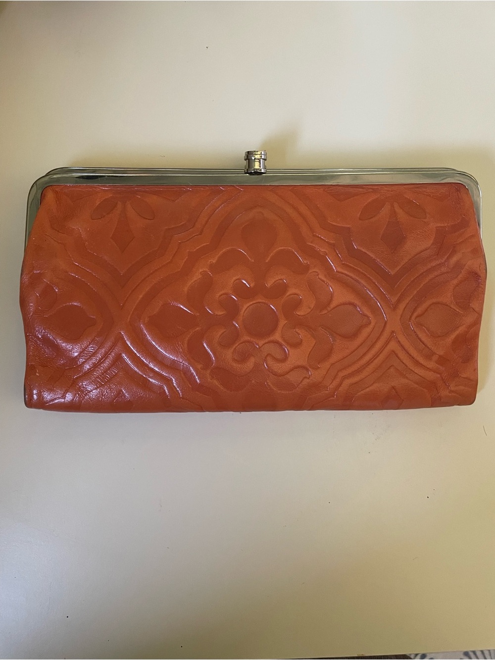 Orange Embossed Leather Clutch - Classic Women's Evening Bag